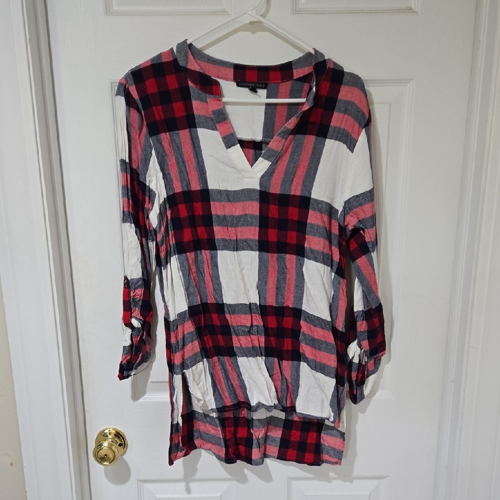 Signature Studio Red and Black Checkered Blouse
